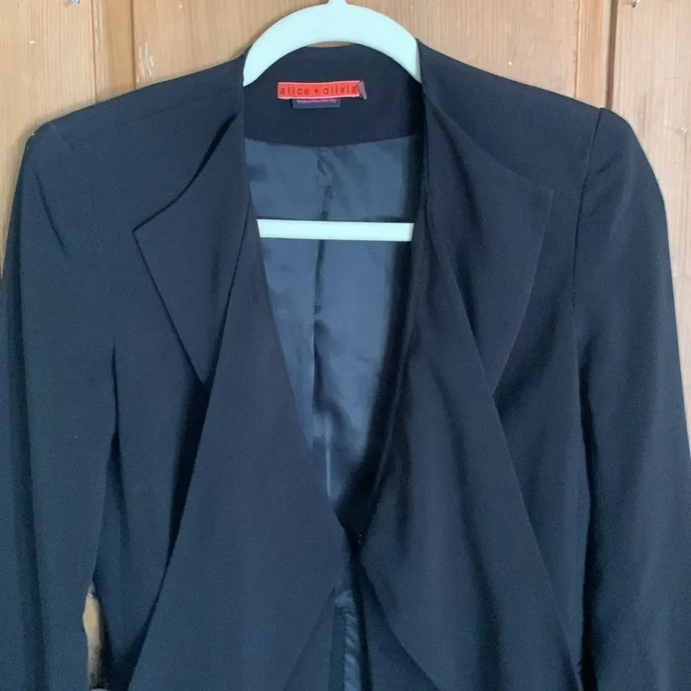 Alice + Olivia black long draped collar tuxedo style blazer